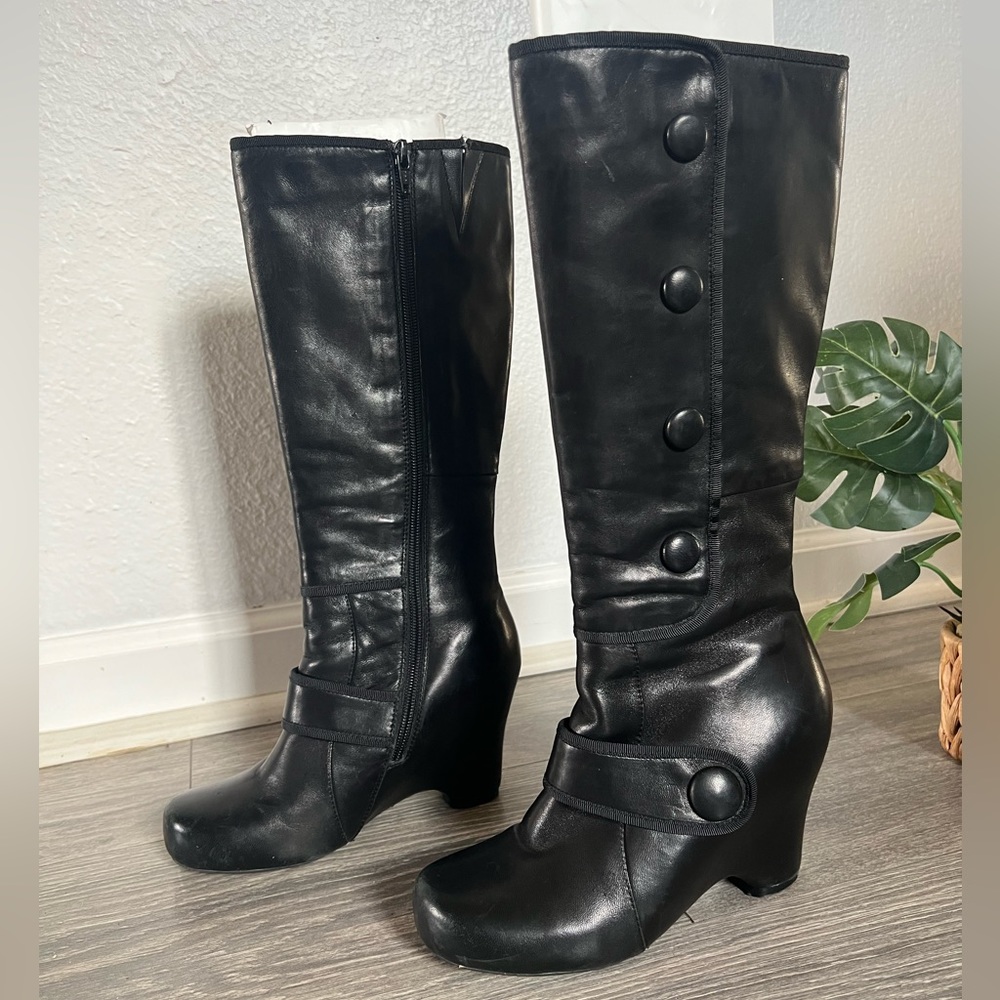 Miz Mooz Black Leather Jessy Women Wedge Boots size 5.5